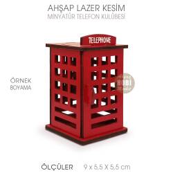 Minyatür Telefon Kulübesi (9x5,5 cm) Ahşap Lazer Kesim - 3