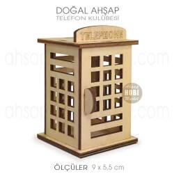 Minyatür Telefon Kulübesi (9x5,5 cm) Doğal Ahşap - Tual Hobi Craft İst