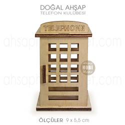 Minyatür Telefon Kulübesi (9x5,5 cm) Doğal Ahşap - Tual Hobi Craft İst (1)