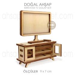 Minyatür TV ve TV Ünitesi (9x7 cm) Doğal Ağaç - Tual Hobi Craft İst (1)