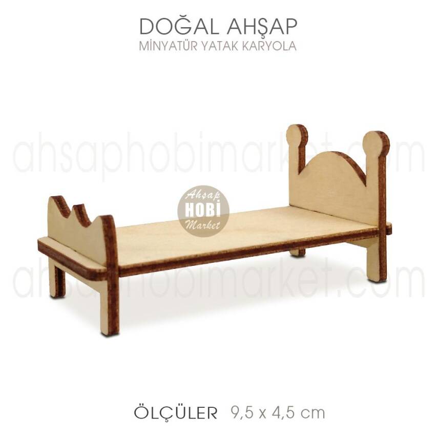 Minyatür Yatak Karyola (9,5x4,5 cm) Doğal Ahşap - 1