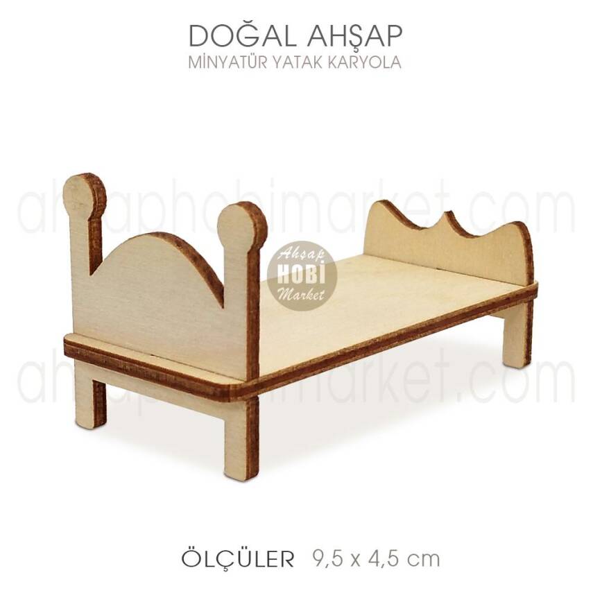 Minyatür Yatak Karyola (9,5x4,5 cm) Doğal Ahşap - 2