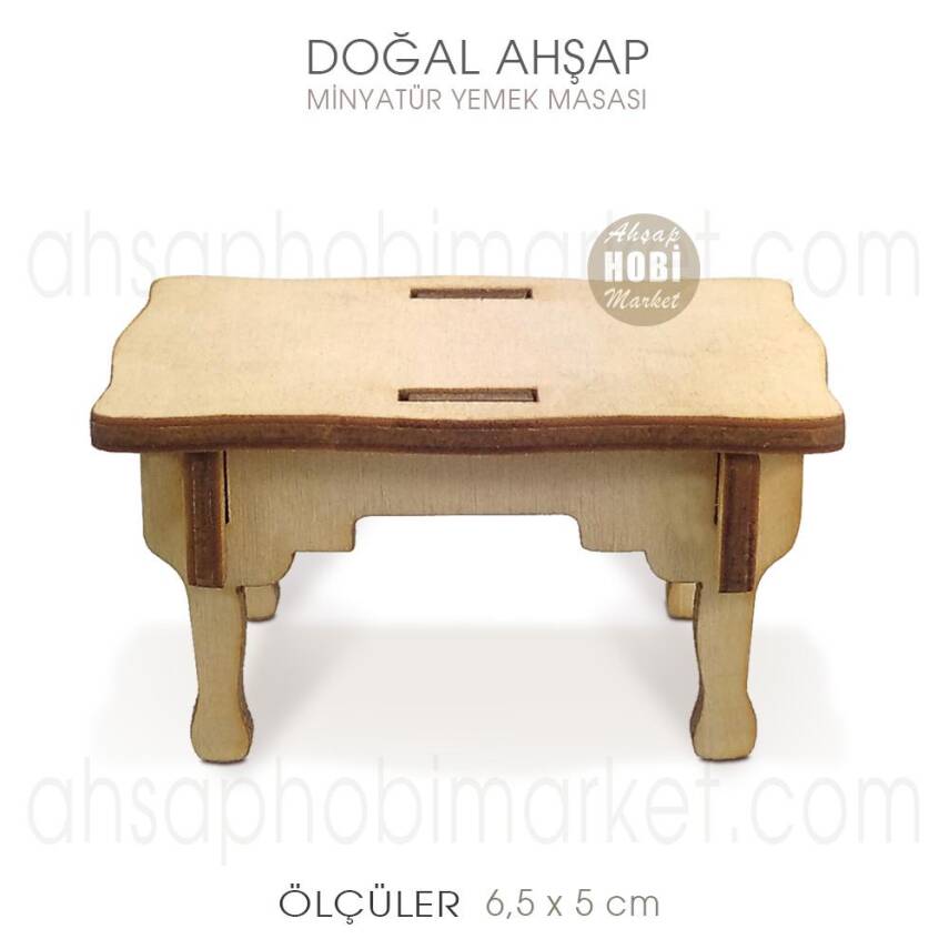 Minyatür Yemek Masası (6,5x5 cm) Doğal Ağaç - 1