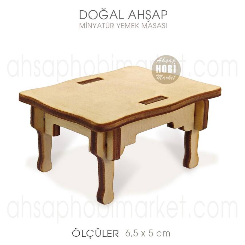 Minyatür Yemek Masası (6,5x5 cm) Doğal Ağaç - 2