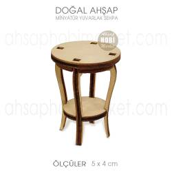 Minyatür Yuvarlak Sehpa (5x4 cm) Doğal Ağaç - Tual Hobi Sanat