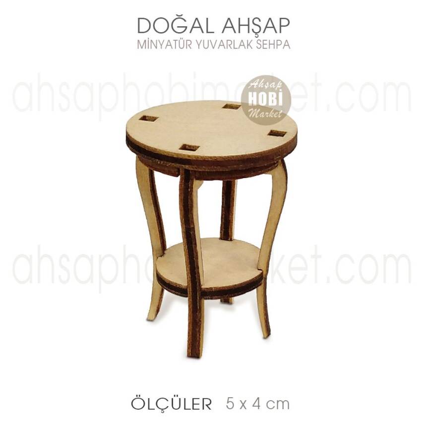 Minyatür Yuvarlak Sehpa (5x4 cm) Doğal Ağaç - 1