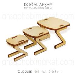 Minyatür Zigon Sehpa Seti (3 Parça) Doğal Ağaç - Tual Hobi Sanat (1)