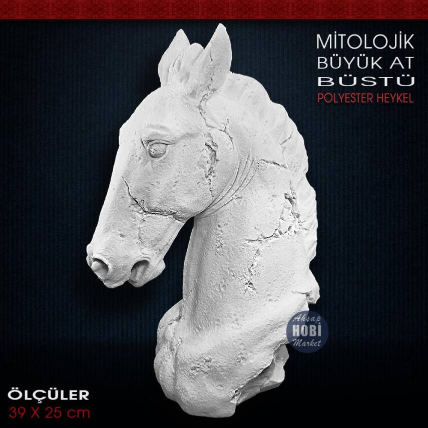 Mitolojik At Başı Heykeli Büyük (39x25 cm) Ham Polyester - 1