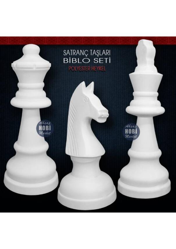 Modern Satranç Taşları Heykel Seti (3 Parça) Ham Polyester - 1