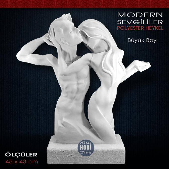 Modern Sevgililer Heykeli (45x43cm) Ham Polyester - 1