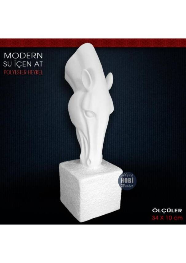 Modern Su İçen At Biblo Heykeli (34x10 cm) Ham Polyester - 1