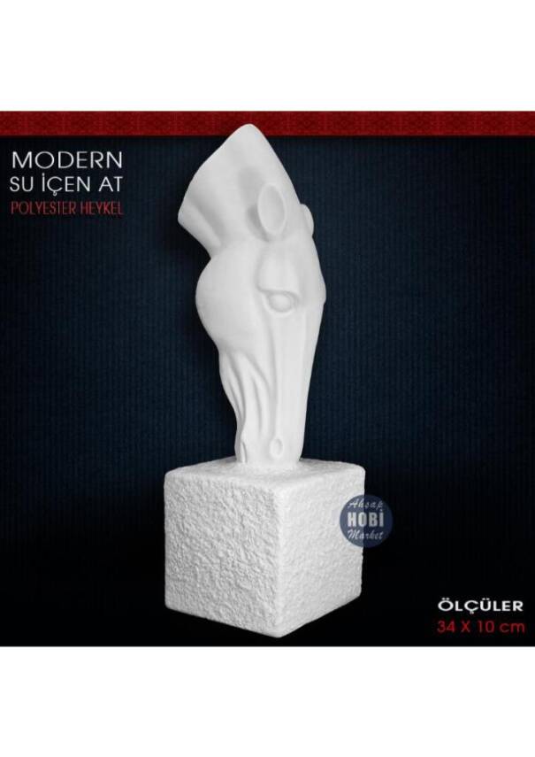 Modern Su İçen At Biblo Heykeli (34x10 cm) Ham Polyester - 2