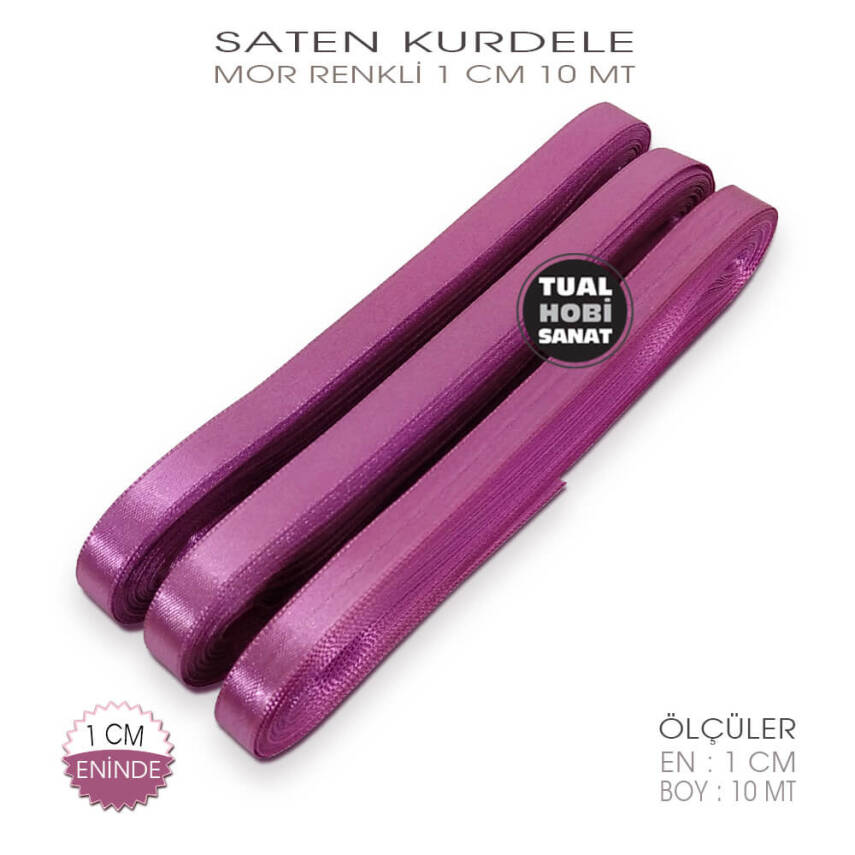 Mor Renkli Saten Kurdele (Genişlik 1 cm) 10 Metre - 1
