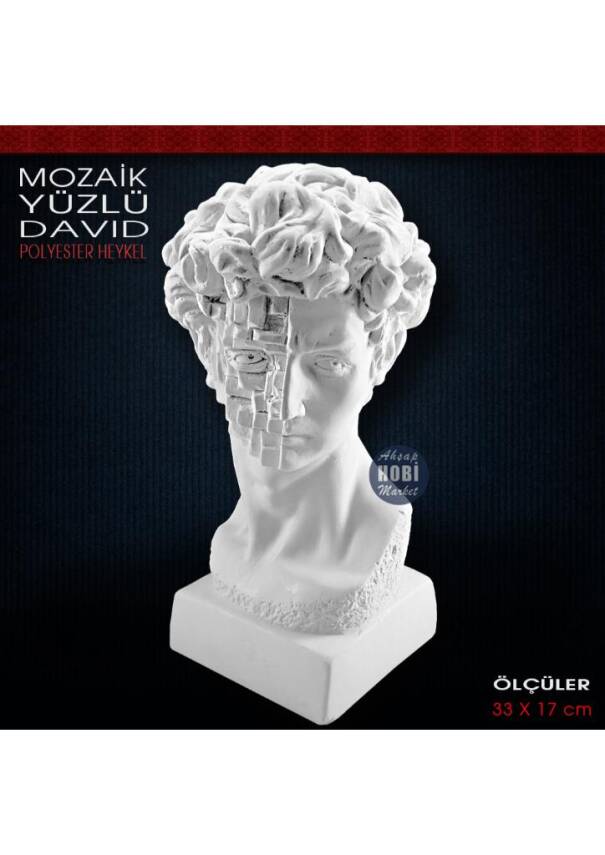 Mozaik Yüzlü David Büstü Heykeli (33x17 cm) Ham Polyester - 1