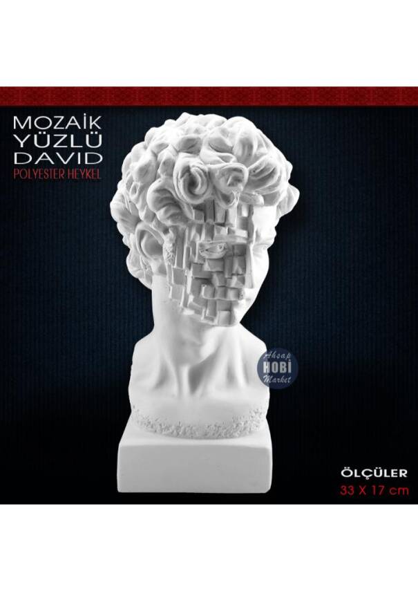 Mozaik Yüzlü David Büstü Heykeli (33x17 cm) Ham Polyester - 2