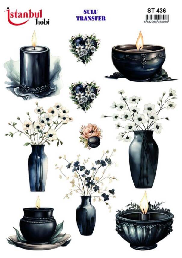 Mum Çiçek Desenli Sulu Transfer Kağıdı STI-436 - 1