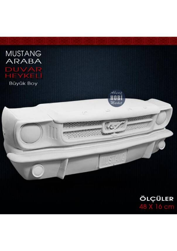 Mustang Araba Duvar Heykeli (48x16 cm) Ham Polyester - 2