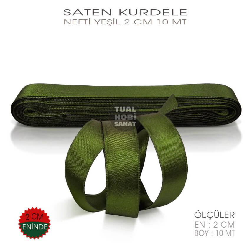 Nefti Yeşil Saten Kurdele (Genişlik 2 cm) 10 Metre - 1