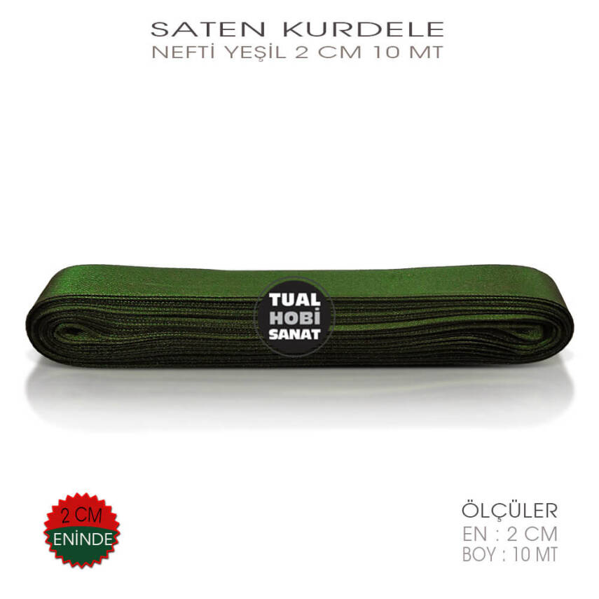 Nefti Yeşil Saten Kurdele (Genişlik 2 cm) 10 Metre - 2