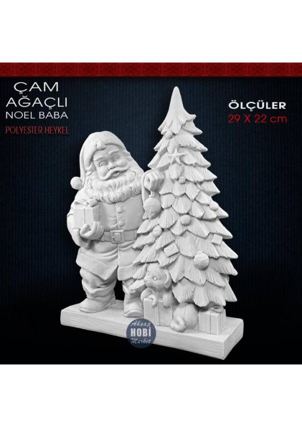 Noel Baba Heykeli Çam Ağaçlı (29x22 cm) Ham Polyester - 1