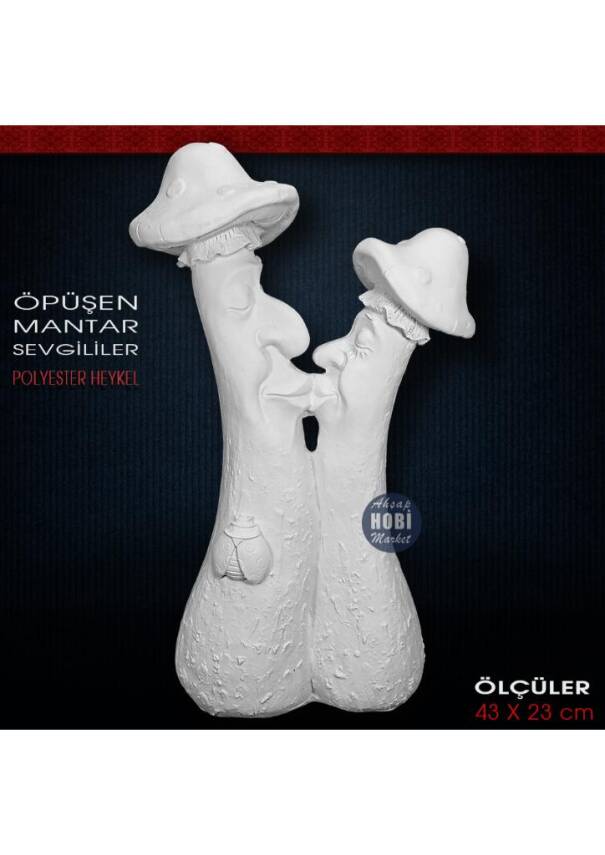 Öpüşen Mantar Sevgililer Heykeli (43x23 cm) Ham Polyester - 1