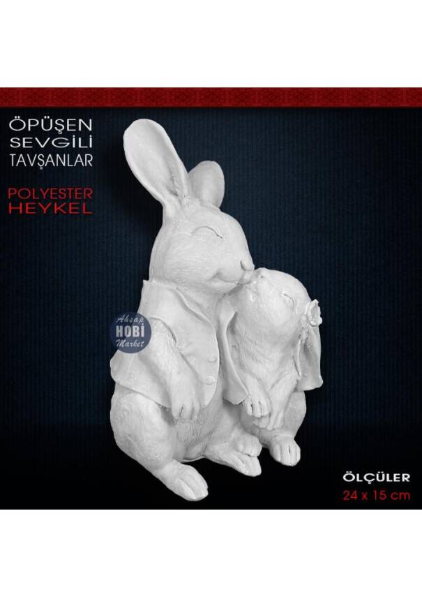 Öpüşen Sevgili Tavşanlar Biblo (24x15 cm) Ham Polyester - 2