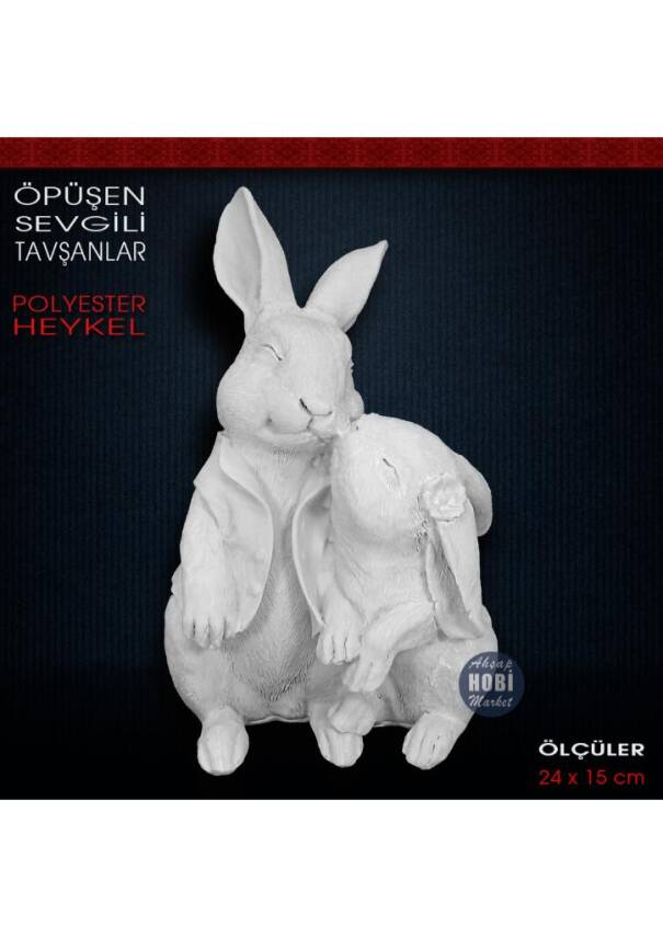 Öpüşen Sevgili Tavşanlar Biblo (24x15 cm) Ham Polyester - 1