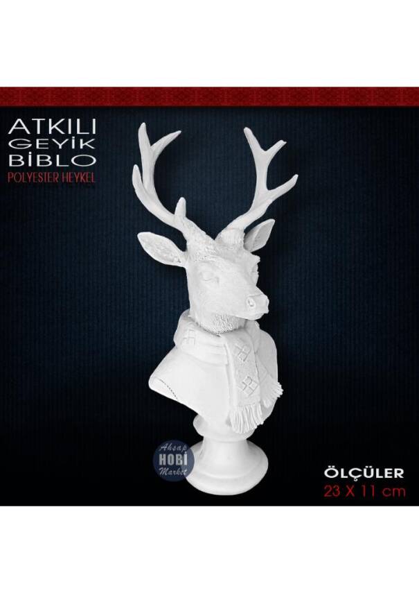 Şallı Geyik Büstü Biblo (23x11cm) Ham Polyester - 1