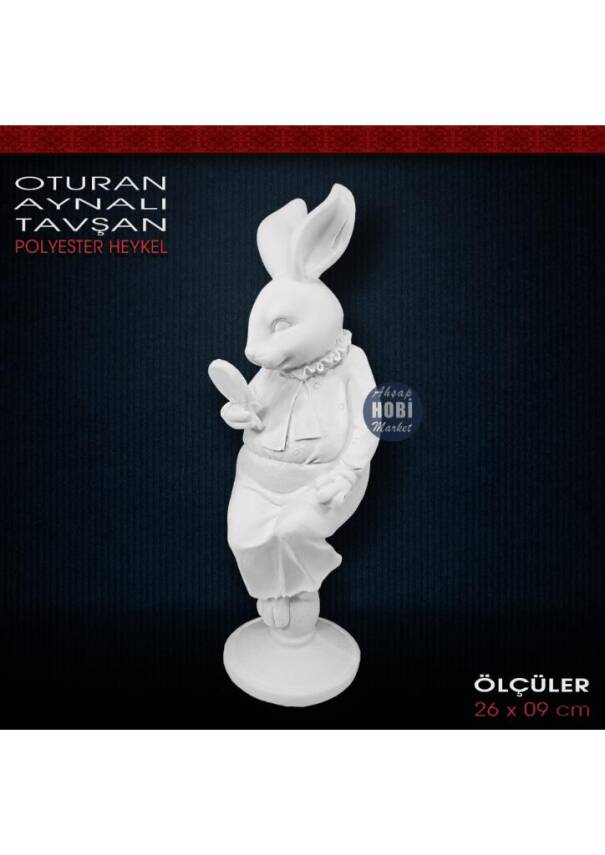 Oturan Ayna Tutan Tavşan Biblo (26x9 cm) Ham Polyester - 1