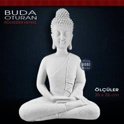 Oturan Buda Heykeli Büyük Boy (35x26cm) Ham Polyester - Tual Hobi Sanat