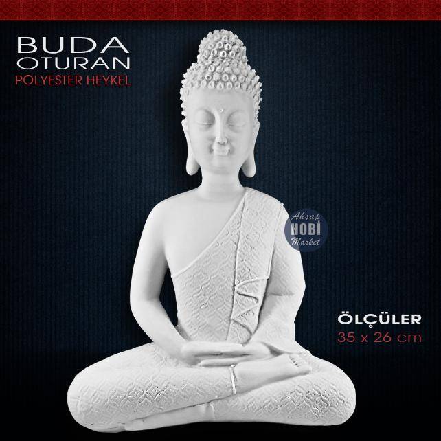 Oturan Buda Heykeli Büyük Boy (35x26cm) Ham Polyester - 1