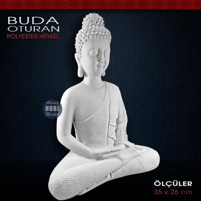 Oturan Buda Heykeli Büyük Boy (35x26cm) Ham Polyester - 2
