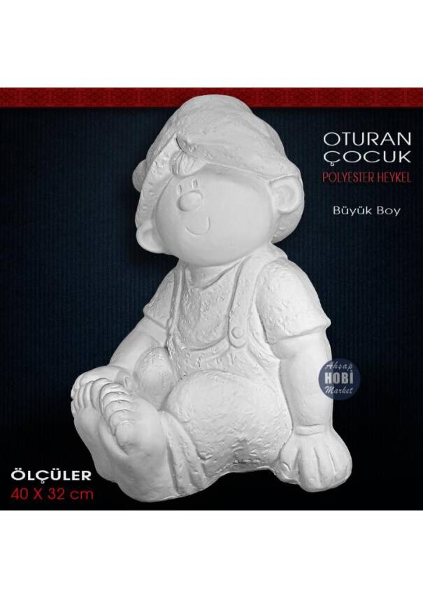 Oturan Çocuk Heykeli Büyük Boy (40x32 cm) Ham Polyester - 1