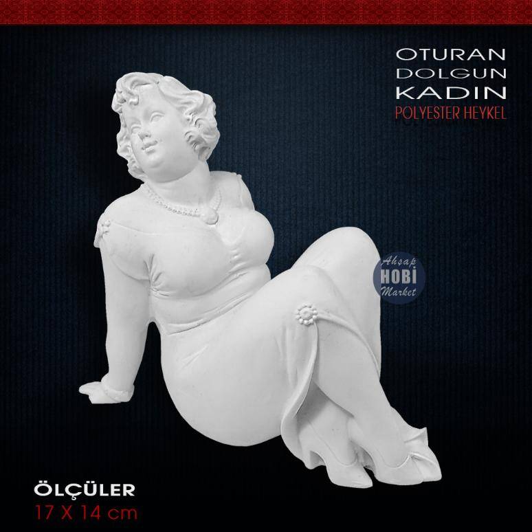 Oturan Dolgun Kadın Biblo (17x14 cm) Ham Polyester - 1