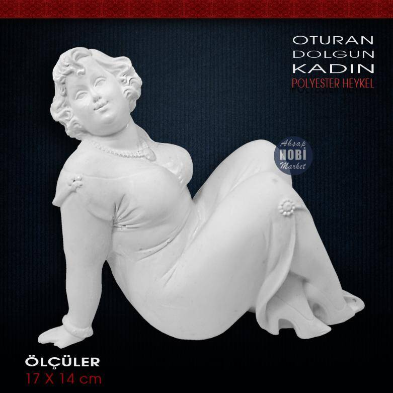 Oturan Dolgun Kadın Biblo (17x14 cm) Ham Polyester - 2