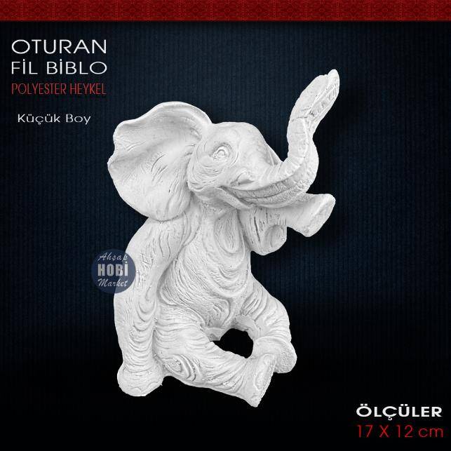 Oturan Fil Biblo Küçük Boy (17x12 cm) Ham Polyester - 1