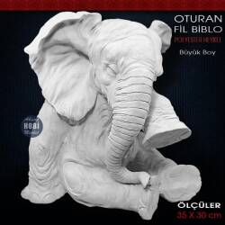 Oturan Fil Heykeli Büyük Boy (35x30 cm) Ham Polyester - Tual Hobi Sanat