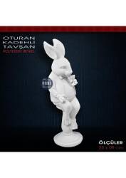 Oturan Kadeh Tutan Tavşan Biblo (25x9 cm) Ham Polyester - Tual Hobi Sanat