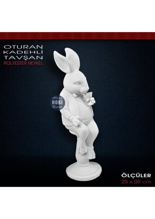 Oturan Kadeh Tutan Tavşan Biblo (25x9 cm) Ham Polyester - 1