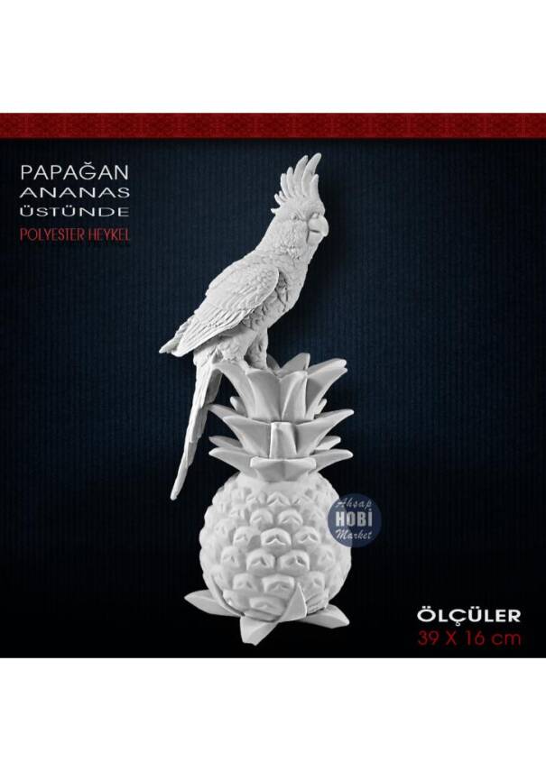 Papağan Biblo Heykel Ananas Üstünde (39x16 cm) Ham Polyester - 2