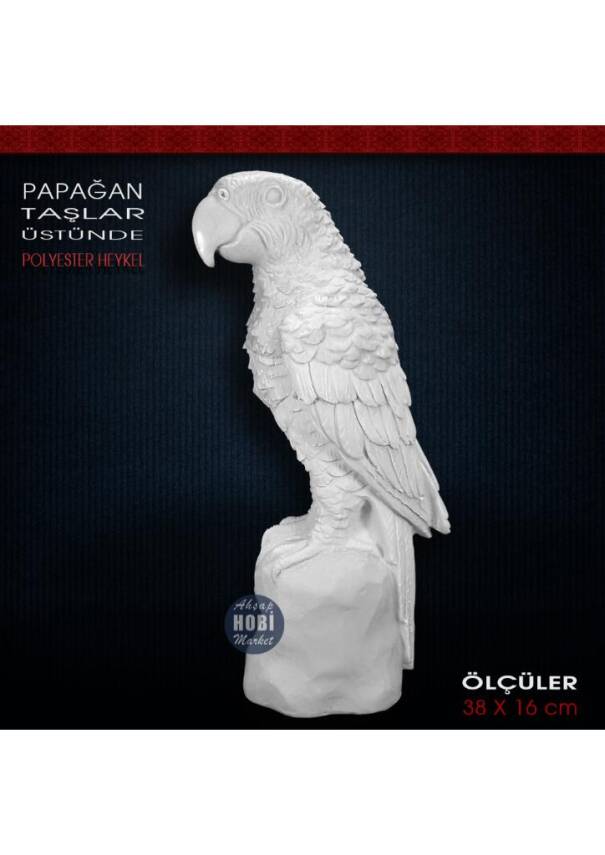 Papağan Biblo Heykel Taş Üstünde (38x16 cm) Ham Polyester - 2