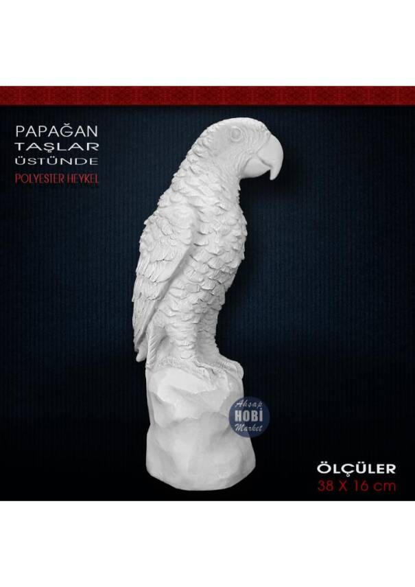 Papağan Biblo Heykel Taş Üstünde (38x16 cm) Ham Polyester - 1