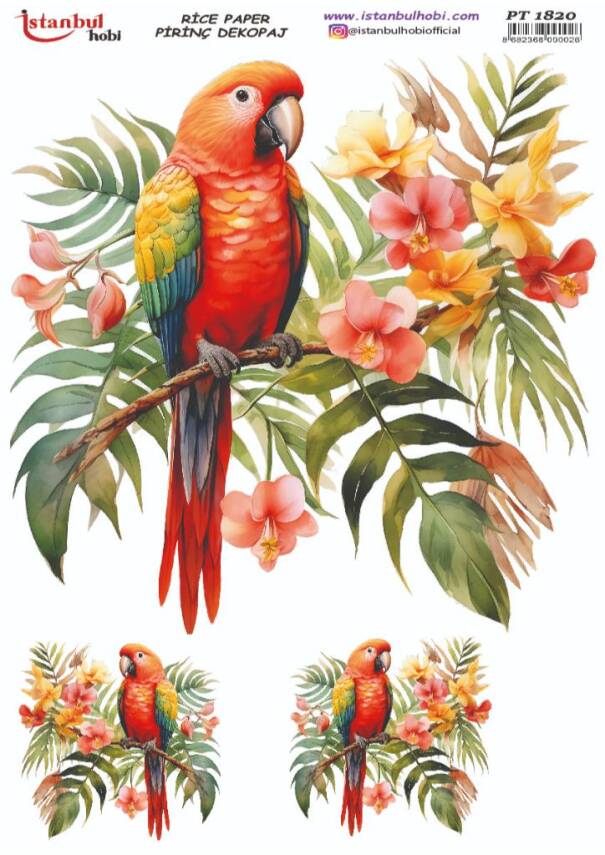 Papağan Çiçek Desenli Pirinç Dekopaj Model : PT 1820 - 1