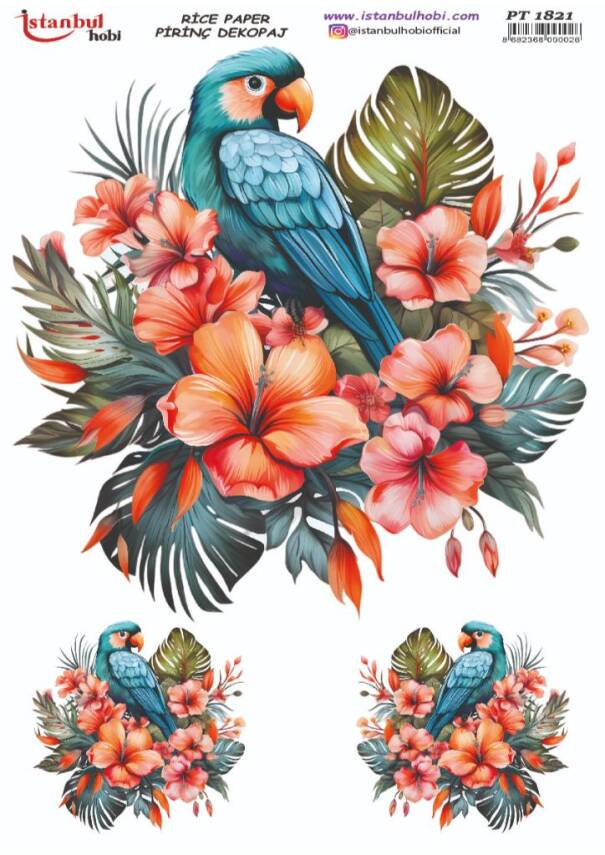 Papağan Çiçek Desenli Pirinç Dekopaj Model : PT 1821 - 1