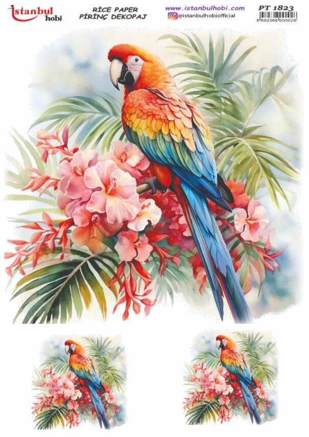 Papağan Çiçek Desenli Pirinç Dekopaj Model : PT 1823 - 1