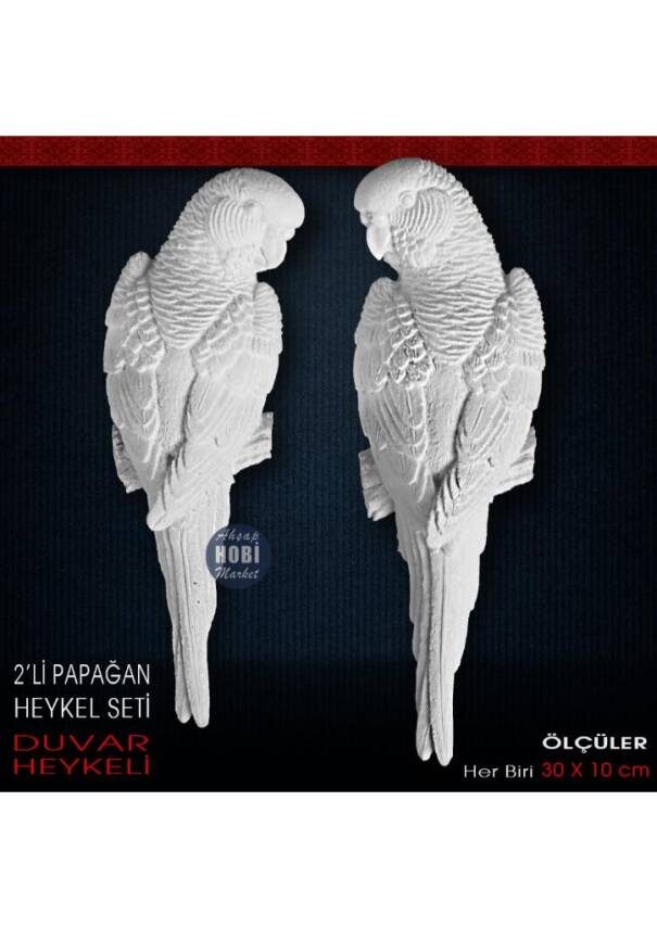 Papağan Duvar Heykel Seti (2 Parça) Ham Polyester - 1