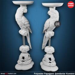 Papağanlı Şamdan Mumluk (36x12 cm) Ham Polyester - Tual Hobi Sanat