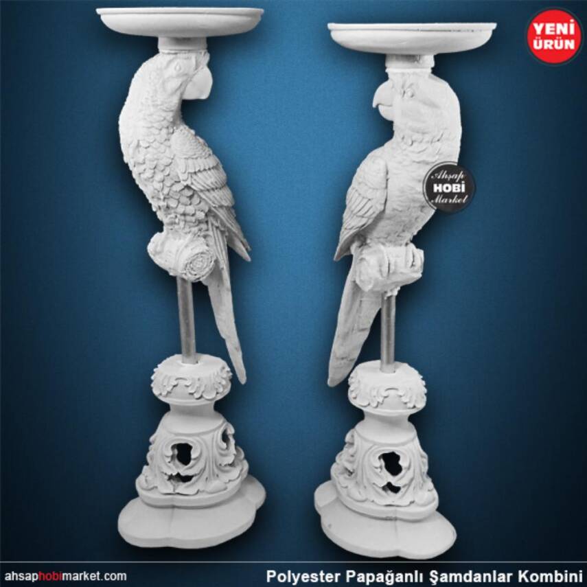 Papağanlı Şamdan Mumluk (36x12 cm) Ham Polyester - 1