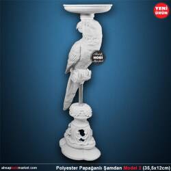 Papağanlı Şamdan Mumluk (36x12 cm) Ham Polyester - Tual Hobi Sanat (1)