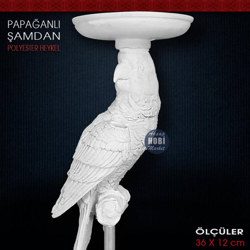 Papağanlı Şamdan Mumluk (36x12 cm) Ham Polyester - 5